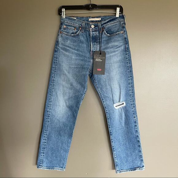 NWT Levi's Wedgie Straight High Rise Denim Jeans Size 26 Mid Blue Wash Mom Jeans - Picture 11 of 16